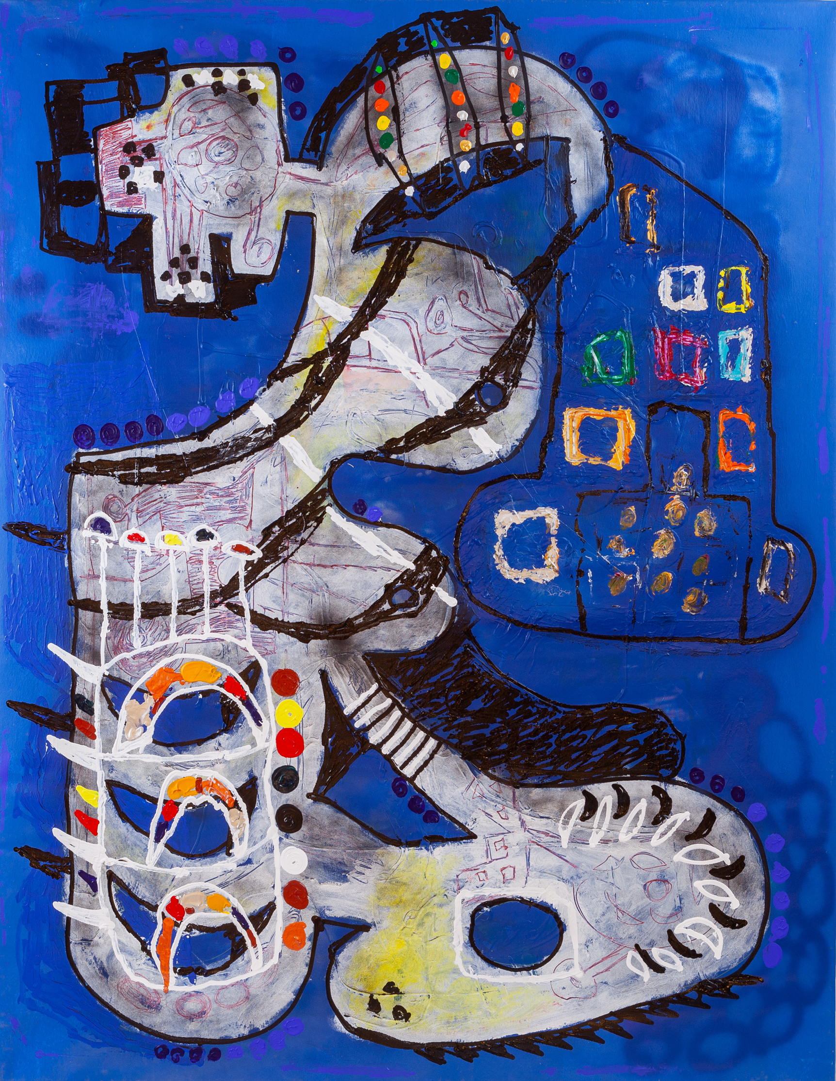 Levi Strauss' house, acrylic and spray paint on canvas, 195 × 150 cm